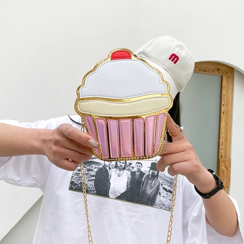 Süße Food Shaped Umhängetasche PU Leder Goldkette Eiscreme Cupcake Popcorn Cartoon Süßer Stil Damen