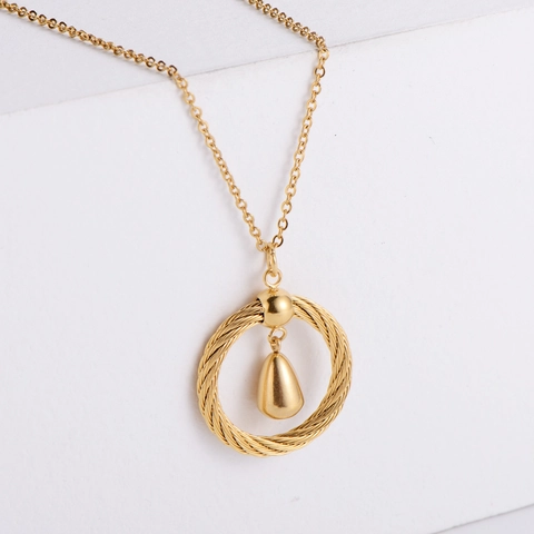 18K Gold Plated 316 Stainless Steel Necklace And Earrings Jewelry Set Twisted Woven Circle Water Drop Pendant Elegant