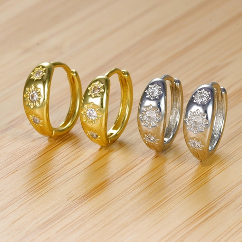 Vintage Koperen Zonnebloem Ster Oorbellen Met Strass Verguld Goud Zilver Sierlijke Geometrische Oorbellen Voor Dames