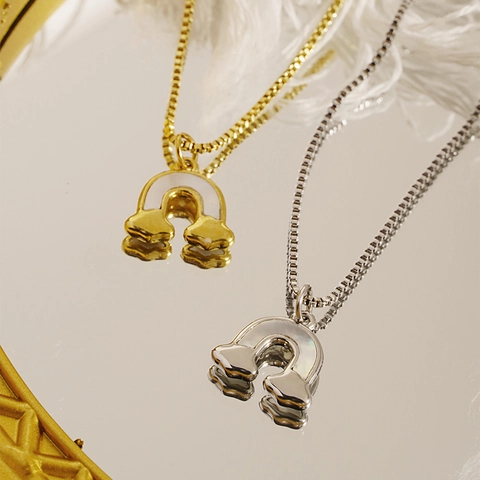 Rainbow Cloud Pendant Necklace Stainless Steel White Mother Of Artificial Pearl Shell Cute Box Chain Jewelry For Women