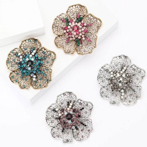 Vintage Legierung Strass Blume Brosche Nadel Ausgehöhlt Floral Korsage Für Damen Anzug Schal Zubehör Retro Schmuck