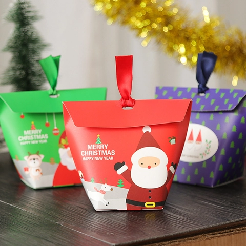 Scatola Regalo Di Natale Confezione Caramelle Carta Cartone Con Manico In Nastro Babbo Natale Renna Festa