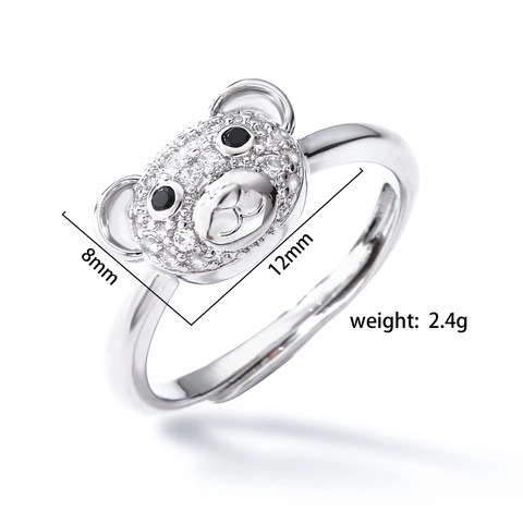 Süßer Bär Ring aus Kupfer für Damen Verstellbares Design mit Zirkonia-Einlage Gold Silber Galvanisiert Schmuck Geschenk