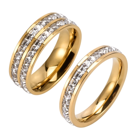 Stainless Steel Ring Full Circle Square Cubic Zirconia Eternity Band For Couples Simple Fashion Jewelry