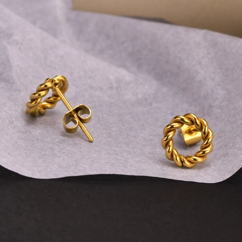 Twist Hoop Earrings Stainless Steel IP Gold Plated Mini Round Studs Minimalist Geometric Jewelry For Women