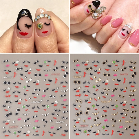 3D Embossed Nail Art Stickers Lips High Heels Sunglasses Fashion Gold Stamping Waterproof Decals For Women