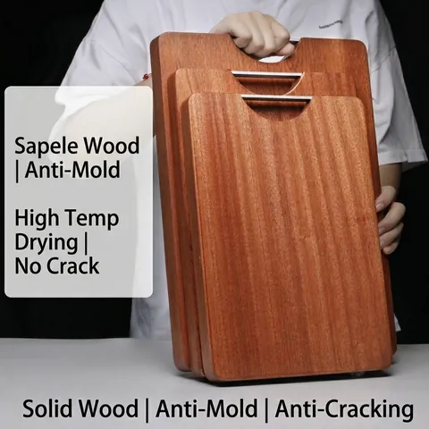 Kitchen Cutting Board Solid Ebony Wood Chopping Block Durable Heavy Duty With Handle Non Slip Double Sided Professional