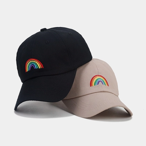 Baumwolle Baseballkappe Regenbogen Stickerei Gebogener Schirm Sonnenschutz Outdoor Stilvolle Verstellbare Mütze Für Damen