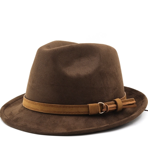 Cappello Fedora In Camoscio Retro Britannico Jazz In Feltro Con Cinturino In Pelle Anello In Metallo Nappa Tesa Larga Stile Vintage