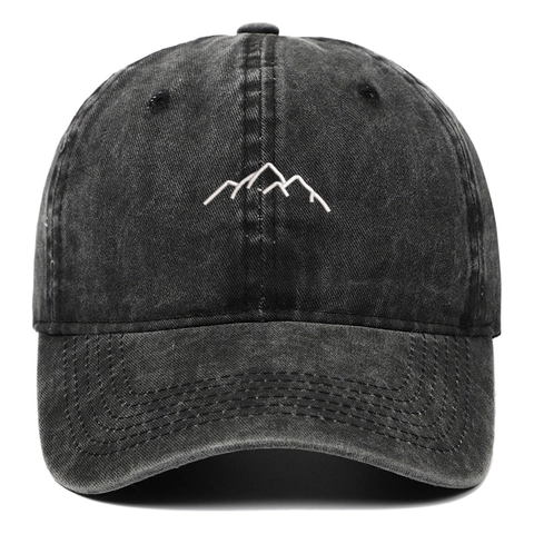 Casquette De Baseball En Coton Lavé Vintage Chapeau Soleil Ajustable Avec Broderie De Montagne Pour Randonnée Extérieure