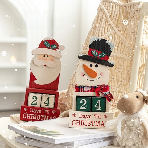 Calendrier De L'Avent De Noël En Bois Père Noël Bonhomme De Neige Gnome Ornements Décoration De Table Festive Blocs De Date