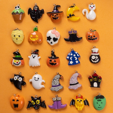 Ciondoli In Resina Halloween Pendenti Accessori Per Creazione Gioielli Fai Da Te Zucca Fantasma Teschio Pipistrello Strega