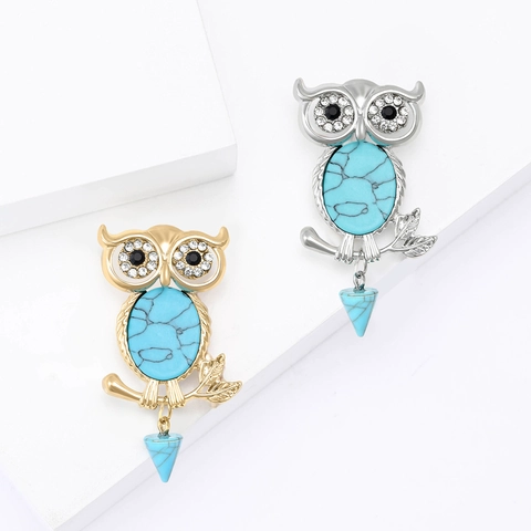 Spilla Gufo in Lega Vintage per Donna con Strass Intarsiati in Turchese Artificiale a Forma di Animale per Vestiti Gioielli Regalo