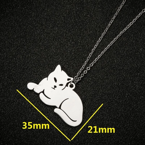 Minimalistische Liegende Katze Anhänger Halskette Polierter Edelstahl Tierschmuck Für Damen Täglicher Gebrauch Einfach