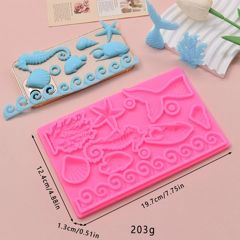 Stampo In Silicone A Tema Oceanico Per Decorazione Torte Coda Di Sirena Cavalluccio Marino Stella Marina Conchiglia Corallo Fondente