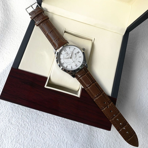 Pablo Raez Men Quartz Watch Stainless Steel Case Faux Leather Strap Casual Business Wristwatch With Calendar Roman Numerals