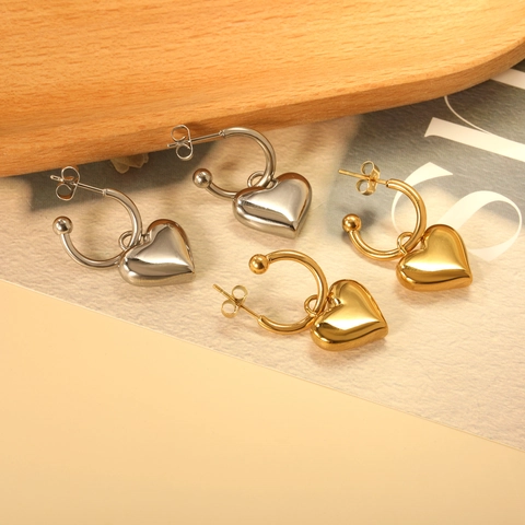 Orecchini a Cerchio Minimalisti in Acciaio Inossidabile con Pendente a Cuore per Donna Stile Occidentale Gioielli di Moda