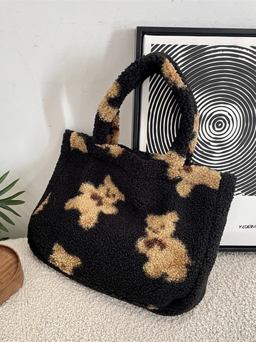 Borsa A Mano In Peluche Con Motivo Orso Carino Borsa Tote In Lana D'agnello Grande Capacità Morbida Casuale Per Donne Ragazze