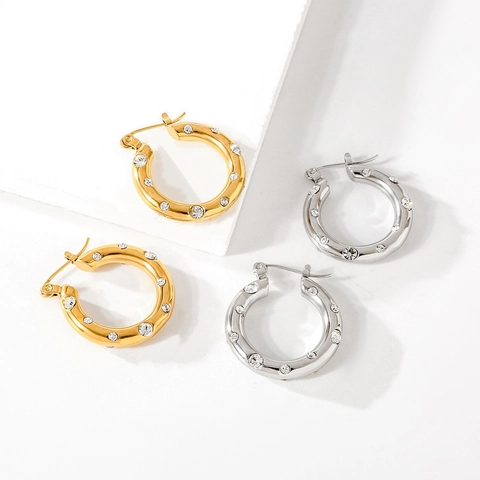 Pendientes De Aro De Circonita Cúbica Para Mujer Acero Inoxidable 316 Chapado En Oro De 18K Geométrico Grueso Joyería Moda