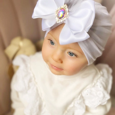 Baby Turban Mütze Baumwollmischung Strickmütze Mit Großer Satinnschleife Und Strassstein Für Neugeborene Kleinkinder