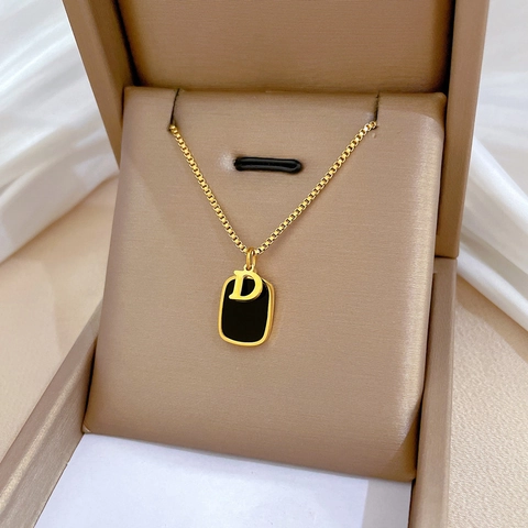 Stainless Steel Square Letter D Pendant Necklace Minimalist Gold Plated Clavicle Chain Jewelry For Women