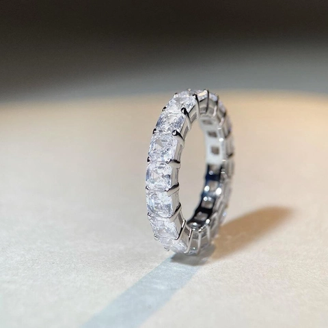 Anello Eternity in Argento Sterling 925 con Zirconia Taglio Asscher per Donna Fedina Quadrata Pavé Gioielli Impilabili Regalo