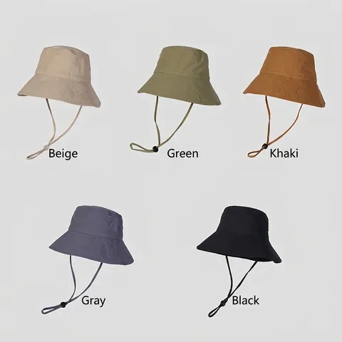 Women Bucket Hat Wide Brim Slub Cotton Adjustable Windproof Summer Sun Protection Outdoor Foldable