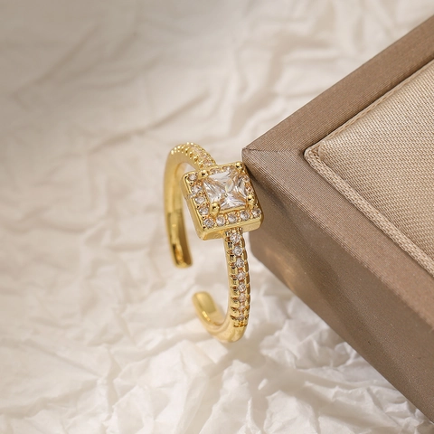 Anello Aperto Regolabile Geometrico In Rame Placcato Oro Con Zircone Gioielli Di Lusso Minimalisti Per Donna Moda Versatile