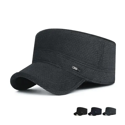 Gorra Cadet De Invierno Para Hombre Forro Fleece Cálido Grueso Sombrero Plano Con Orejeras Ocultas Ajustable Aire Libre Deporte Casual