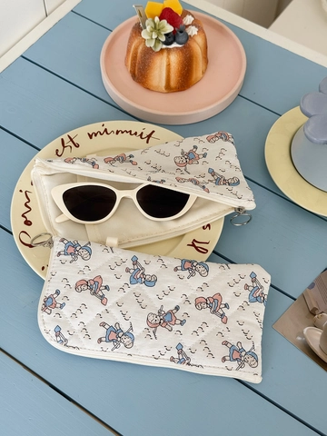 Pochette In Cotone Trapuntato Stampa Ragazza Vintage Borsa Da Viaggio Portatile Con Cerniera Custodia Per Occhiali Trucco Cancelleria