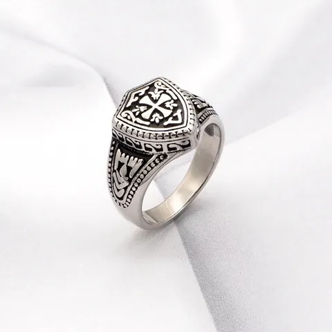 Anillo De Escudo Con Cruz Retro Caballero Medieval Gótico Acero Inoxidable 316L Punk Joyería Biker Para Hombre