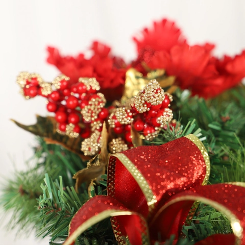 Christmas Swag Artificial Pine Needle Red Poinsettia Pine Cones Berries Bow Front Door Decoration Home Holiday Festive Garland