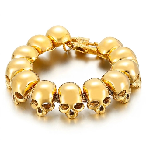 Men Skull Head Bracelet 316L Stainless Steel Polished Gothic Punk Rock Biker Style Jewelry For Boys Fashion