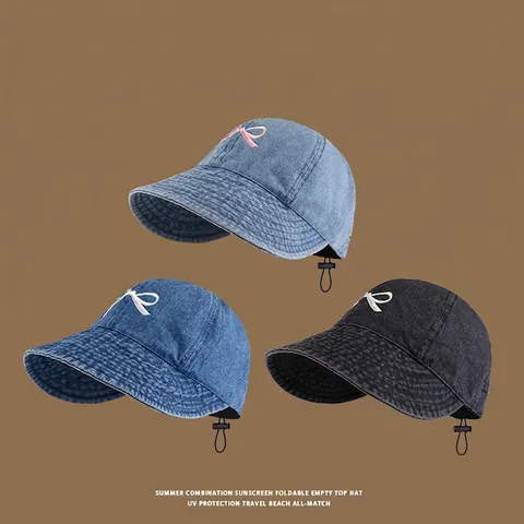 Gorra De Sol De Algodón Para Mujer Con Bordado De Lazo Protección UV Plegable Playa De Verano Viaje Dulce Gorra De Béisbol