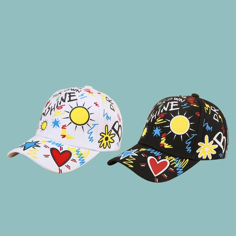 Graffiti Baseball Cap Sonne Herz Buchstaben Druck Sonnenschutz Hip Hop Streetwear Verstellbarer Baumwollhut