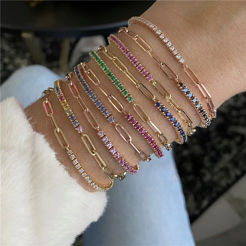 Paperclip Tennis Splicing Bracelet Copper Zircon Elegant Adjustable Fashion Jewelry For Women