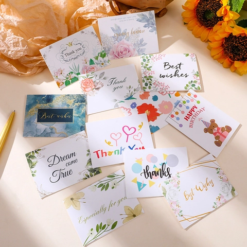 Mini Tarjetas De Felicitación Plegables Cartón Motivos Flores Oso Cumpleaños Gracias Mejores Deseos Tarjetas Mensaje Regalos