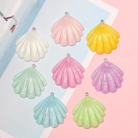 Hars Schelp Hangers Glitter Transparante Kleurrijke Bedels Met Metalen Ring Voor DIY Sieraden Maken Ketting Tas Accessoire