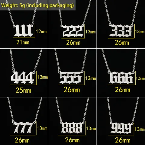 Angel Number Necklace Stainless Steel Gothic Old English Pendant Trendy Jewelry For Women Girls Minimalist Lucky Charm