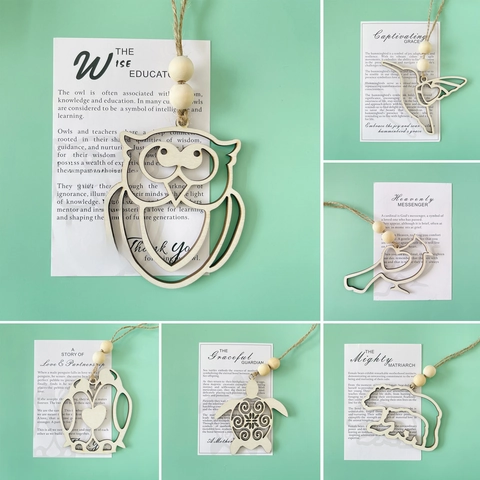 Wooden Animal Hanging Ornament Hollow Out Laser Cut Car Rearview Mirror Decor Christmas Tree Pendant Jute Rope Beads