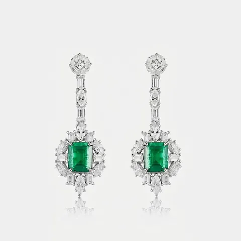 Nobles Boucles d'Oreilles Pendantes en Argent Sterling S925 Émeraude Rubis Saphir de Culture avec Zirconia Bijoux Style Rétro Noble Femme
