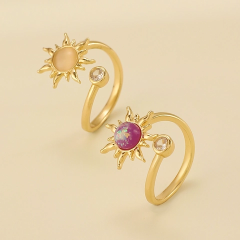 Adjustable Open Rings For Women Copper And Alloy Zircon Heart Sun Moon Cross Face Design Fashion Jewelry