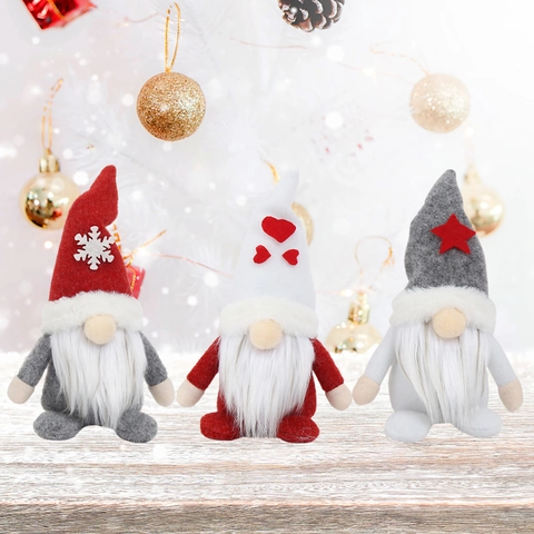Gnomes De Noël Poupées En Peluche Tomte Suédois Motifs Flocon De Neige Cœur Étoile Longue Barbe Bonnet Pointu Décor