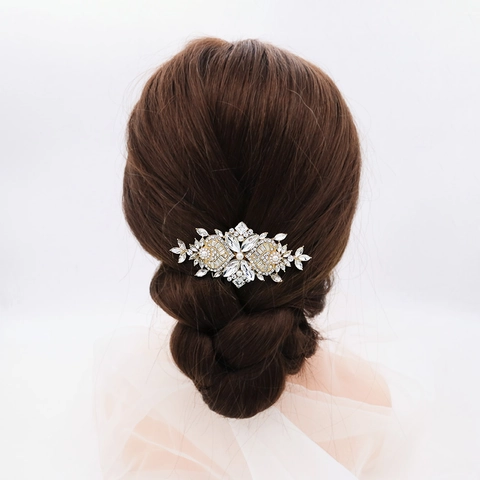 Pettine Per Capelli Da Sposa Retrò Con Lega Strass E Perla Artificial Sintetica Design Fiore Foglia Per Matrimonio Copricapo Elegante