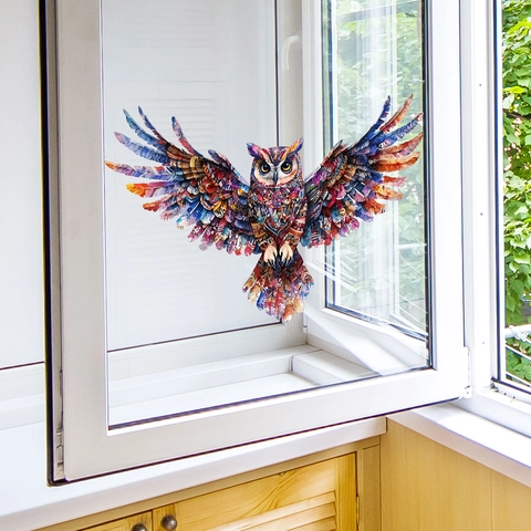 Künstlerische Eule Fensterbild Statisch Haftend Vinyl Aufkleber Bunte Buntglas Stil Doppelseitig Aufkleber Für Glas Deko