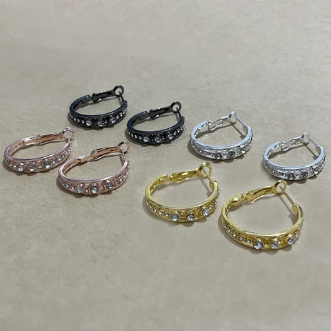 Orecchini A Cerchio Geometrici Minimalisti Lega Con Intarsi Strass Forma C Gioielli Di Moda Per Donne