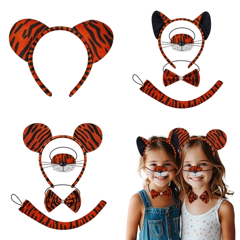 Accessori Per Costume Da Tigre Cerchietto Naso Papillon Coda E Gonna Tutu In Peluche Per Halloween Feste Bambini