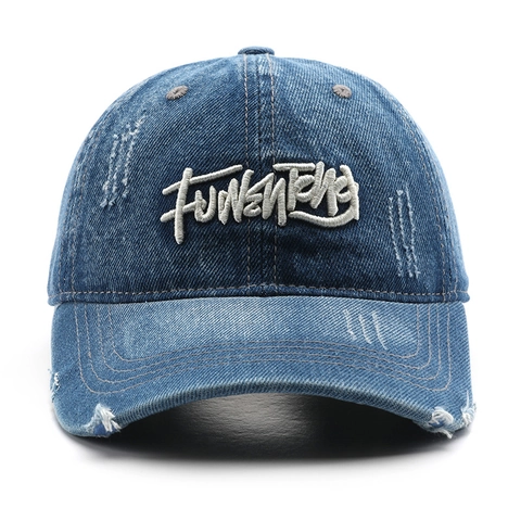 Cappello Da Baseball In Denim Lavato Vintage Cotone Strappato Cappello Regolabile Con Ricamo Di Lettere Streetwear