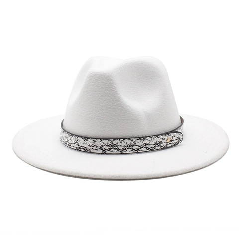 Wide Brim Fedora Hat Wool Felt Blend Jazz Hat With Snake Pattern Band Gold Rivet For Women Men Autumn Winter Retro Style