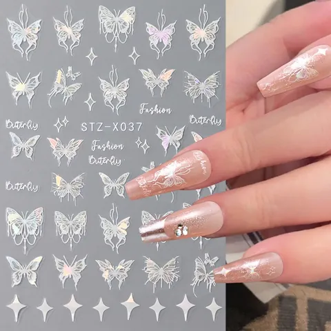 Adesivi Per Unghie Olografici Laser Farfalla Stella Design Autoadesivi Manicure Decalcomanie Per Decorazione DIY Stile Gotico Retrò